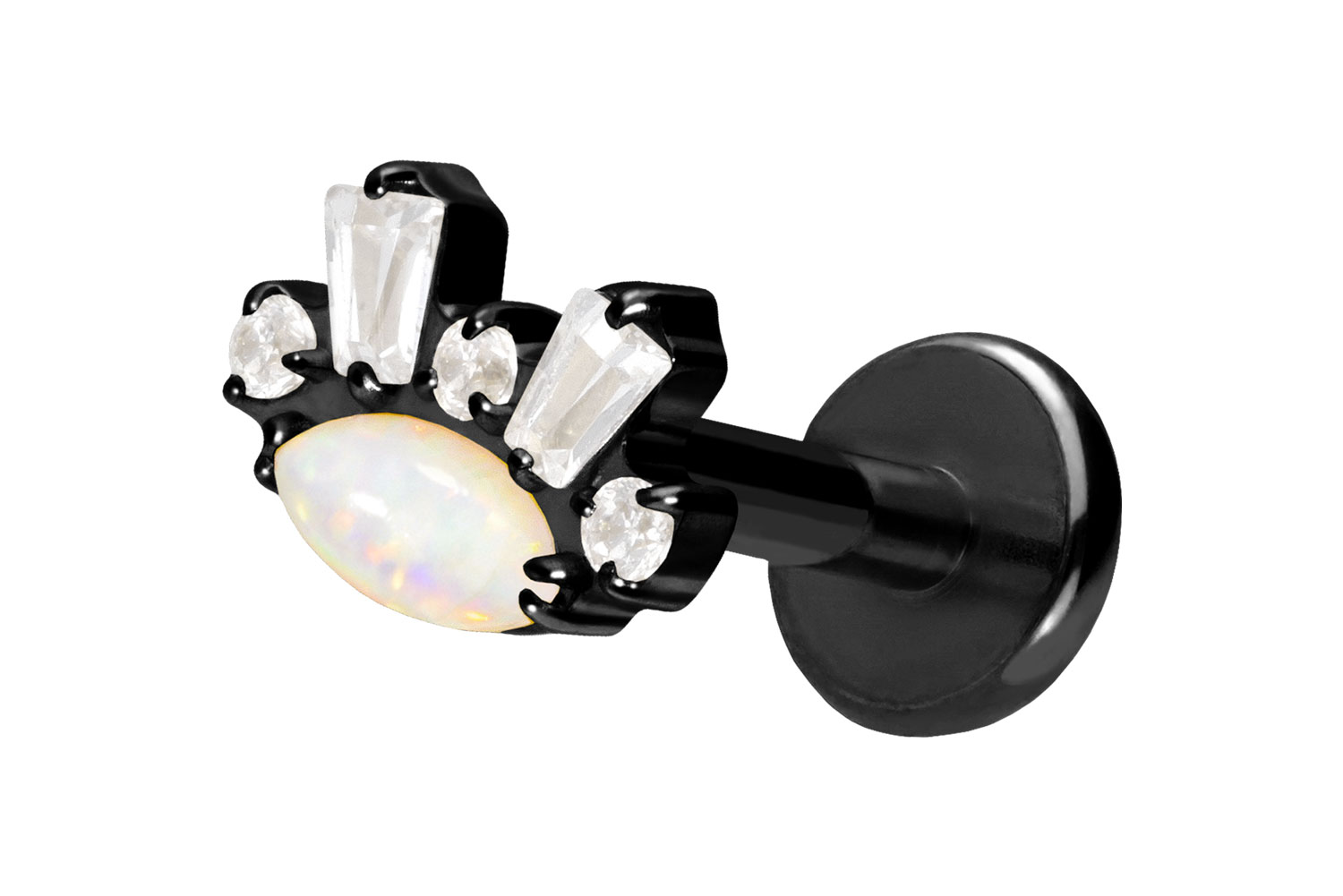 Titan Labret Piercing mit Push Fit SYNTHETISCHER OPAL + KRISTALLE